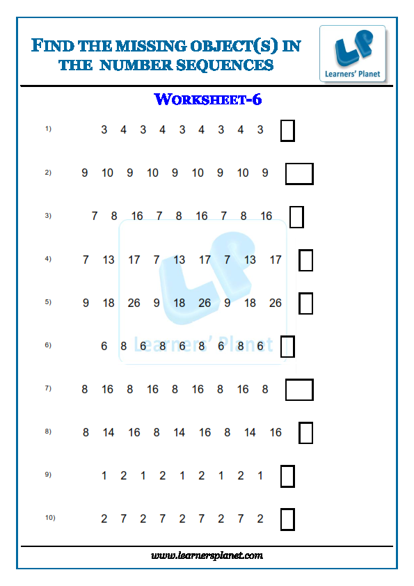 Grade 3 Math Patterns Worksheets & completing number 